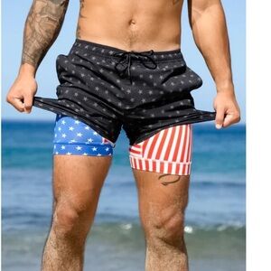 chubbies The Danger Zones Swim Trunks Compression Lined Stars Stripes 7" | sz m
